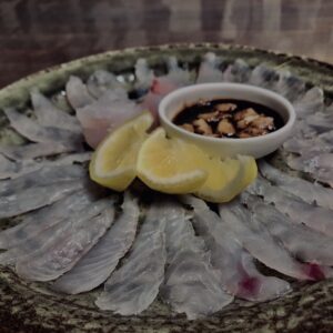 カワハギ,刺身,薄造り,肝醤油,レモン,和食,