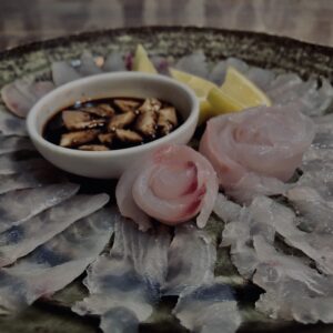 カワハギ,刺身,薄造り,肝醤油,レモン,和食,