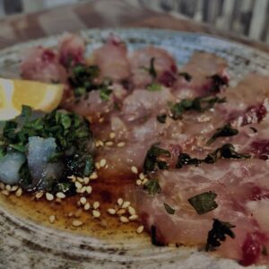 ハタ,刺身,薄造り,レモン,和食,