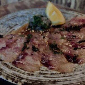 ハタ,刺身,薄造り,レモン,和食,