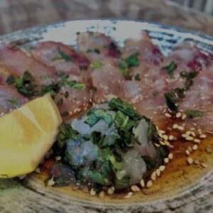 ハタ,刺身,薄造り,レモン,和食,